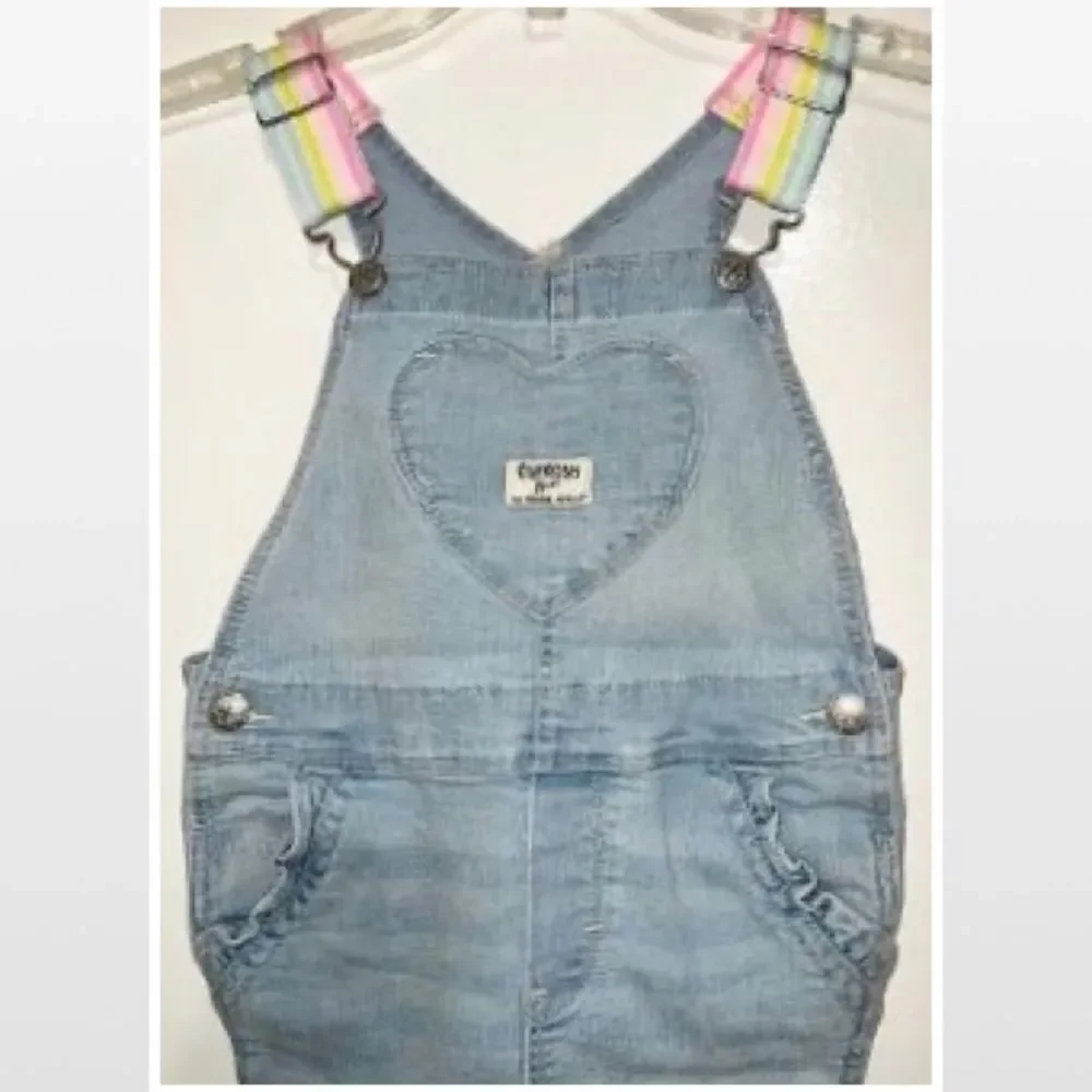 OshKosh B'gosh Kid 5T Toddler Girls Vestbak Overalls Denim Jean Rainbow Shorts